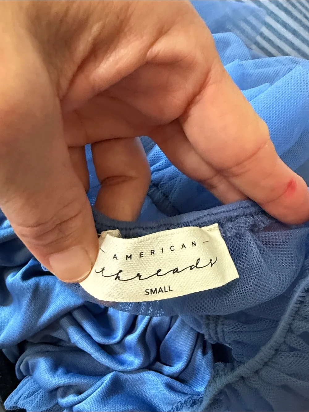 American Threads Blue Ruffle Peplum Top - Picture 4 of 5